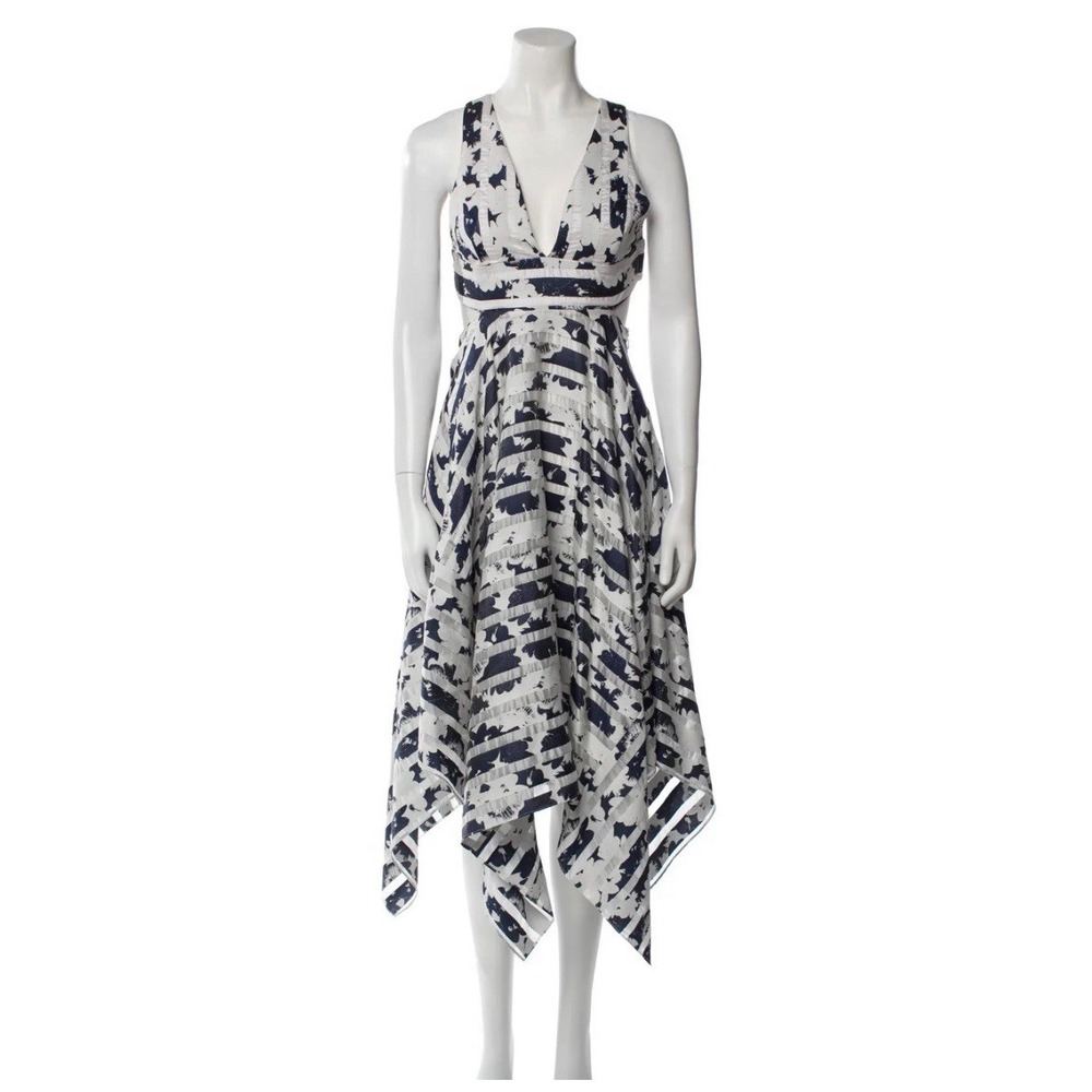 ALEXIS Cut Out Maxi Dress Large Maxi‎ $715 Blue White Stripe Asymmetrical